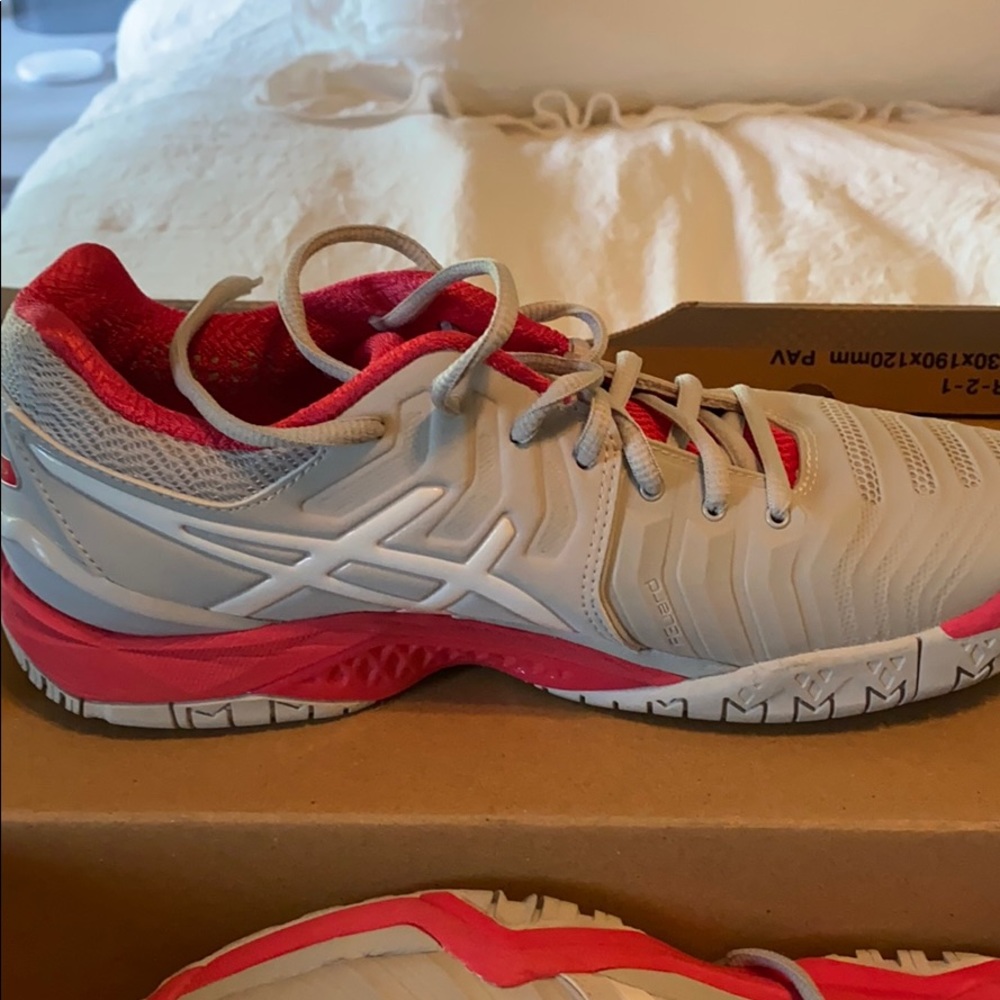 Asics Resolution- Grey & Pink Tennis Shoe